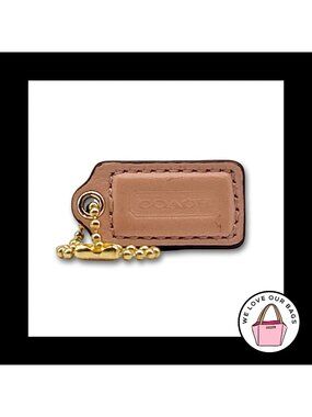 1.5" COACH Buff Natural Brown Leather Brass Key Fob Bag Charm Keychain Hang Tag